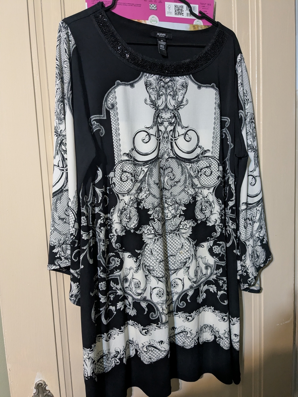 Alfani Black & White Baroque Print Tunic